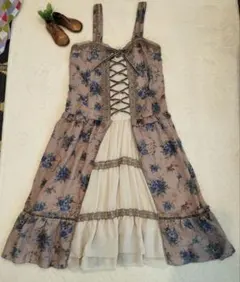 axes femme 花柄レースアップワンピース チュニック