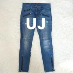 UNIQLO ユニクロ UJ スキニーデニム 裾ジップ ダメージ加工 27インチ