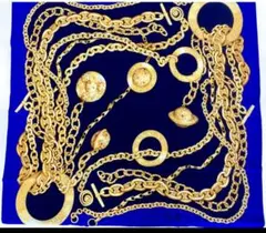 CELINE シルク100% スカーフ ネイビー ブルー ゴールド チェーン柄