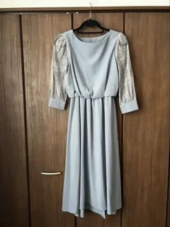 ライトブルー レース長袖ドレス　マタニティ用