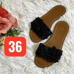 美品 N°21 ヌメロヴェントゥーノ フラワービジュー サンダル 36 黒のサムネイル