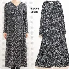 フリークスストア　花柄シャツワンピース　フレア　ロング丈　黒　ロングシャツワンピ