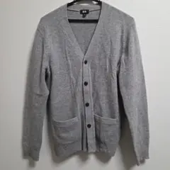 ユニクロ UNIQLO ウール100% Vネックカーディガン グレー Mサイズ