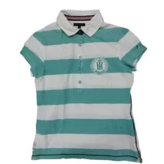 TOMMY HILFIGER 半袖ポロシャツ Mサイズ 緑と白のストライプ