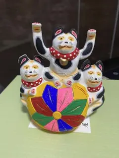 郷土玩具 ふくべ細工 かわいい猫 子福猫 富山土人形 土雛窯 -