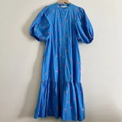 ZARA 花柄刺繍 パフスリーブ ロングワンピース