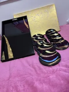 m.m様専用 漆器流紋の盆と銘々皿のセット