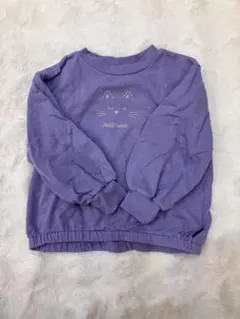 petit main 猫刺繍 パープル トレーナー120
