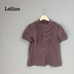 Leilian レリアン 半袖 フリル ブラウス モカ系 S ピンタックのサムネイル