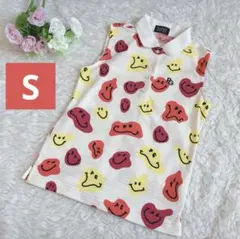 美品✨パーリーゲイツ ノースリーブポロシャツ ニコちゃん ゴルフウェア 総柄