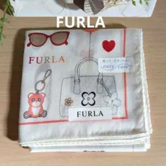 【新品】FURLA 大判 ハンカチ バッグ柄 ネコ柄　日本製　フルラハンカチ