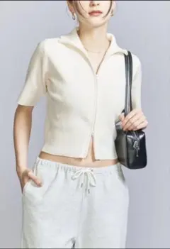 BEAUTY&YOUTH コットンブレンドリブジップカーディガン