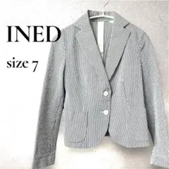 美品❤️INEDイネド❤️ストライプテーラードジャケット7号 白×青 綿シルク混 春
