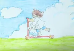 手描きイラスト オリジナル アナログ 直筆 　二人の夏