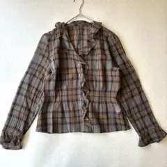 GIANNI LO GIUDICE チェック シアーブラウス フリル 茶 40のサムネイル