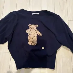 クマ刺繍ネイビー半袖ニット