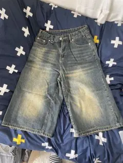 デニムワイドショートパンツ フェード加工