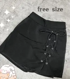 ブラック レースアップ ショートパンツ スカート フリーサイズ y2k ギャル