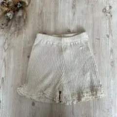 Petit main リブ編みフリル付きクリーム　1分丈レギンス　130