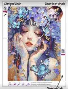 【フルセット】ダイヤモンドアート キット 蝶 女の子 幻想的 青 癒やし 初心者