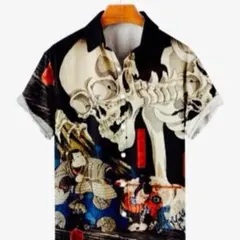 XL ハワイアンシャツ　アロハシャツ ドクロ　オラオラ系 ワイルド　ヤンキー　黒