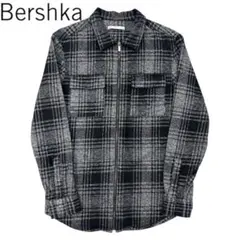 【美品】Bershka ベルシュカ チェック柄シャツジャケット グレー S