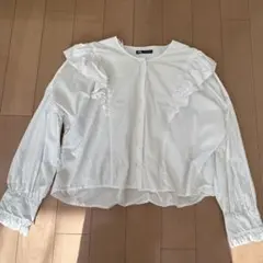 ZARA フリル付きホワイト長袖シャツ