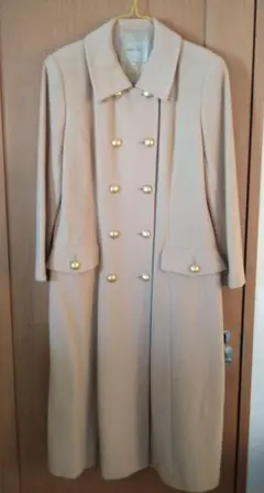 ベージュ ダブルブレスト ロングコート カシミヤ混