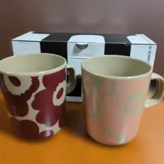 marimekko マグカップダークワイン、パウダーピンク 2個セット