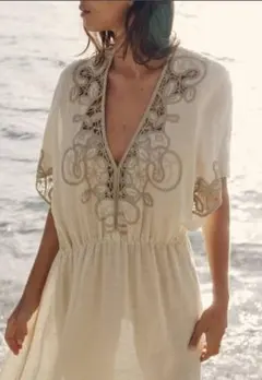 新品【ZARA★エンブロイダリーリネンブレンドワンピース】刺繍★サマードレス