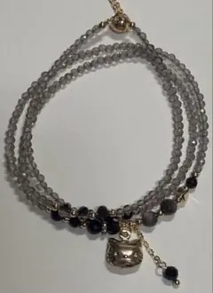 スモーキークォーツ　2mm 3連ブレスレット　ネックレス　調節チェーン付き