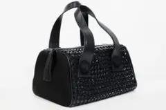 ブラック編み込みレザーハンドバッグ