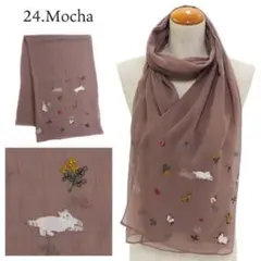 【新品】カラフル猫 花 刺繍 ストール
