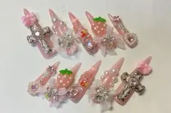 ネイルチップ 量産型 地雷系 ピンク 平成女児 うさぎ いちご