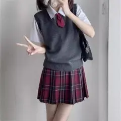 グレー スクール ベスト 女子高生　制服 中学 高校生 通学 フリーサイズ コス