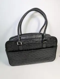 オーストリッチ 黒い皮革 ハンドバッグ