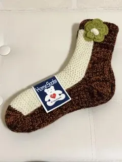 Home Socks ルームソックス 花モチーフ付 ブラウン 22-25cmのサムネイル