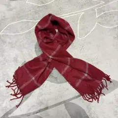 【未使用】ゆったりマフラー 深い赤色チェック柄