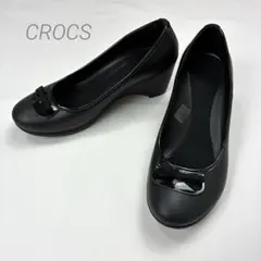 【美品】CROCS クロックス パンプス　リボン　ブラック　24cmのサムネイル