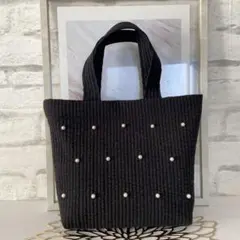 No.86 ヌビバッグ　トートバッグ　ブラック　パール付