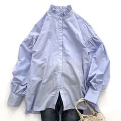 美品◇23区 綿100 バンドカラー ボリューム袖 クロップドシャツ 