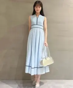 【WEB限定カラー】バイカラーラインニットコンビワンピース