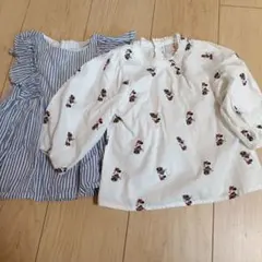 ストライプ柄と花柄ミニーのトップス2枚セット　petit main 90サイズ