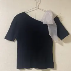 GRL ワンショルダー リブニット 半袖 ブラック M