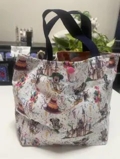 ハンドメイド巾着トートバッグ花柄オレンジ - メルカリ