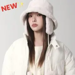 バケットハット バケハ ボア 耳当て付き　レディース 防寒 暖かい ふわふわ 白