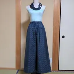 着物リメイク　大島紬リメイク　ロングワイドパンツ＆ミニスヌード