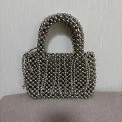 シルバー ビーズ編み パーティーバッグ