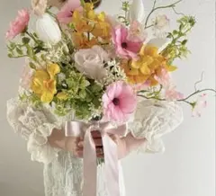 アーティフィシャルフラワー　ブーケ　ブートニア　ピンク　オレンジ　ぴょんぴょん