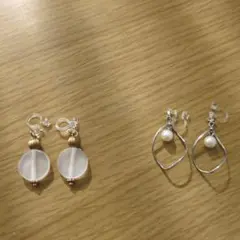 クリア丸型とシルバーフープ　樹脂イヤリングセット